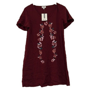 TRUE Craft Flutter Sleeve Embroidered Dress In Zinfandel, Medium